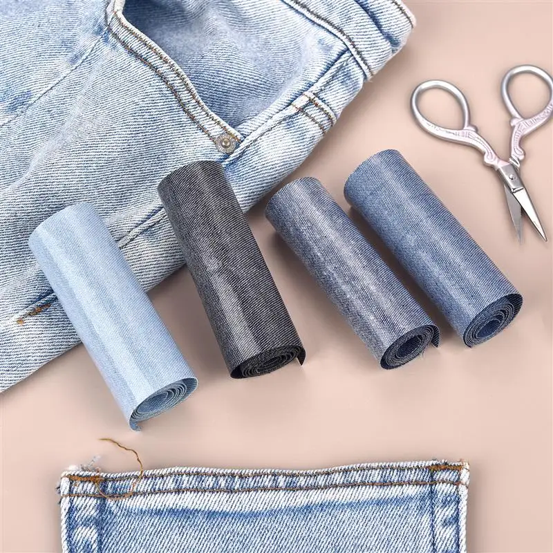 8*51cm Denim Repair Iron-On Patches For Clothing Repair Fabric Repair Patches Mending Free Cutting Fabric Black Blue