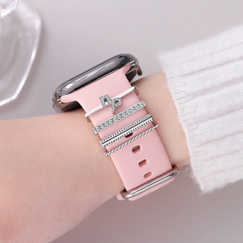 Zodyak işareti 12 takımyıldızı Charms Apple Watchband silikon kayış dekoratif takı damızlık Charm için Iwatch 4 adet/takım Charm