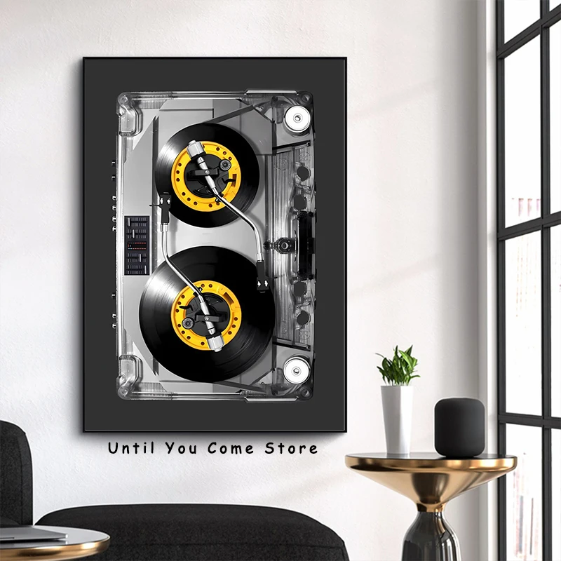 Vintage Cassette DJ Turntable Tape Vinyl Poster Canvas Painting Wall Art Picture for Living Room Home Cafe Music Room Decor