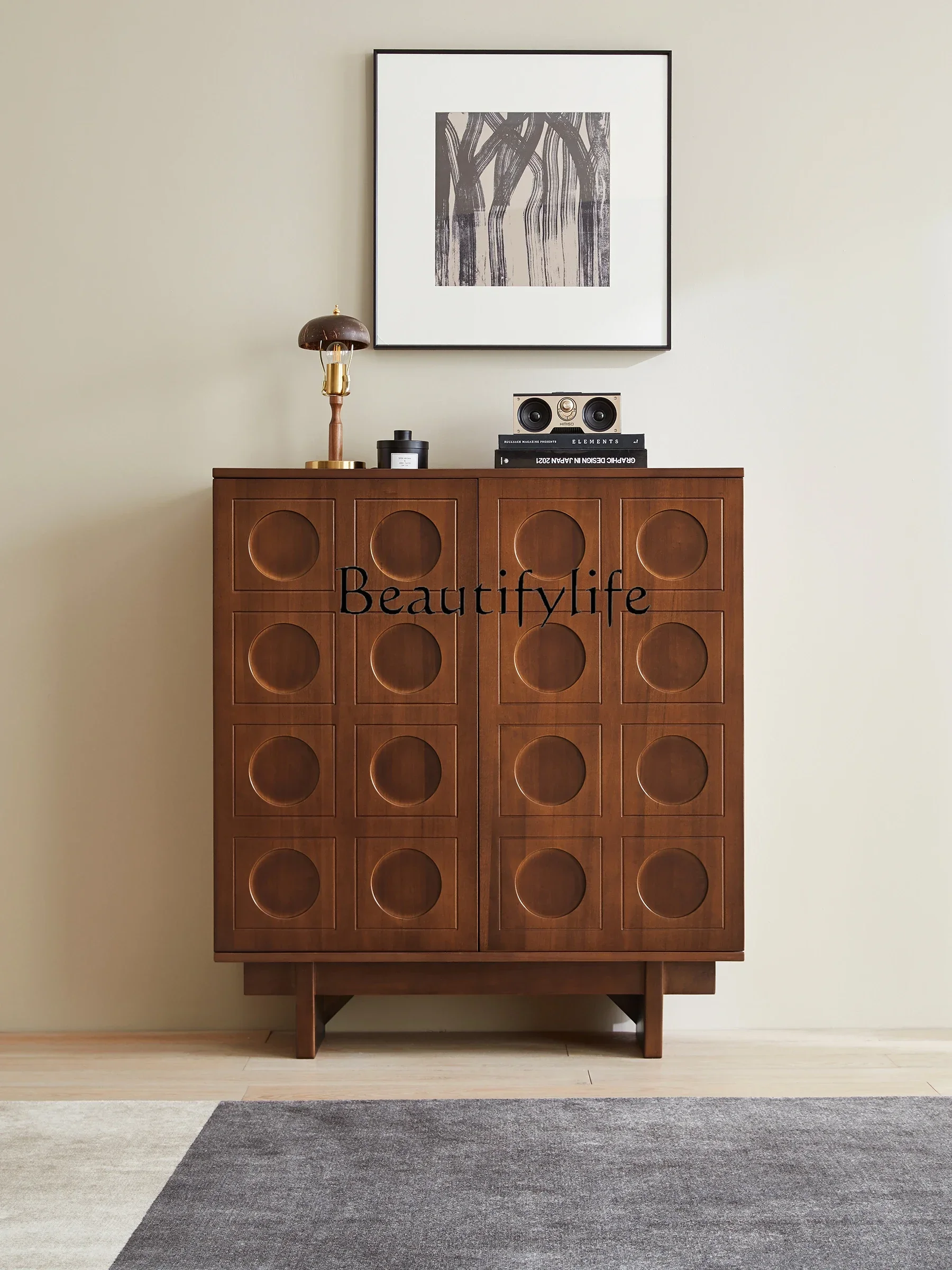 

S Sideboard Cabinet Solid Wood Locker Living Room Wall Small Stand Cabinet Mid-Ancient Side Cabinet Bedroom Chest of Drawers