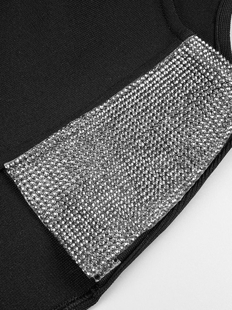 Vc vestido feminino 2023 outono inverno preto bandagem sexy decote em v recorte cristal longo celebridade vestidos de festa