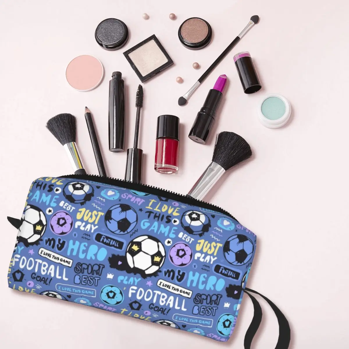 Travel Football Soccer Toiletry Bag Portable Cosmetic Makeup Organizer for Women Beauty Storage Dopp Kit Case