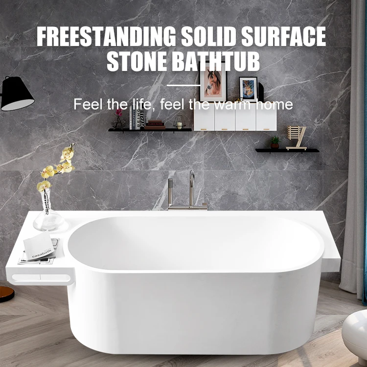 Resin Stone Artificial Bathing TubComposite Solid Surface Stand Alone Bathtub For Modern Bathroom Hotel