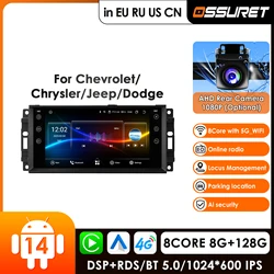 Carplay 4G Android Car Radio for Chevrolet Chrysler Sebring Aspen 300C Jeep Wrangler Commander Compass Patriot Liberty Dodge GPS