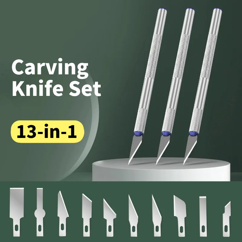 DK-1301/13 Stuks Carving Mes Ambachtelijke Sculptuur Papier Snijmes Precisie Graveerfrees Antislip Handje DIY reparatie Set