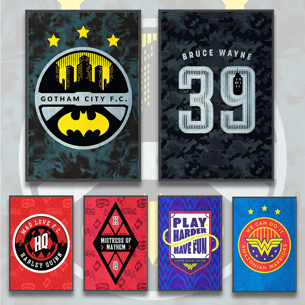 DC Fußball Krieger Batman Logo selbst klebende Poster Film Tapete Figuren Home Dekoration Malerei Wand kunst Dekor Kinder Geschenk