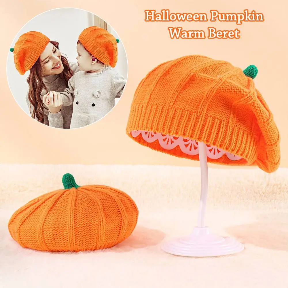 Parent-child Beanies Cap Pumpkin Beret Hat Winter Warm Knitted Beanies Cap Halloween Hat For Women Kids Mother Baby