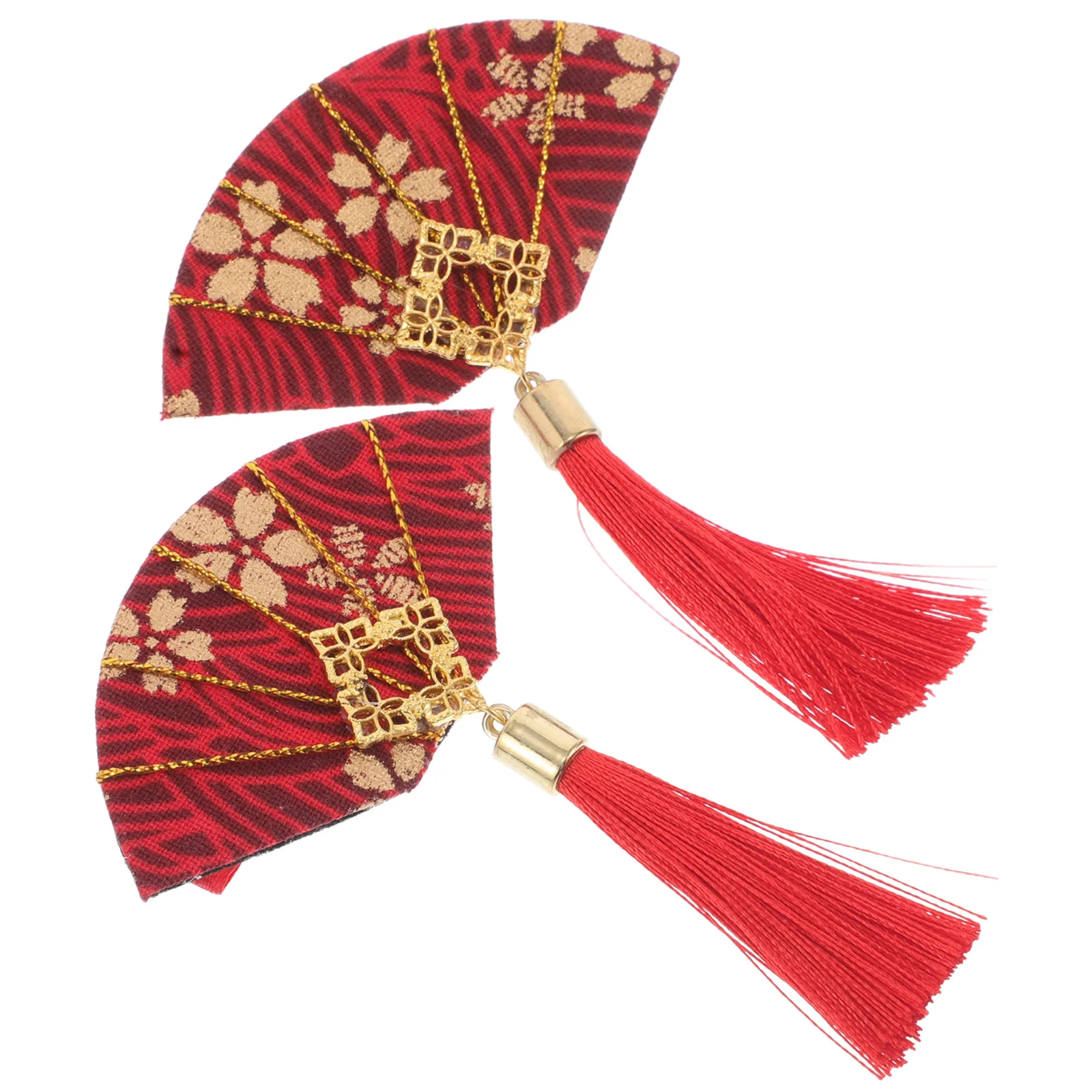 

2pcs Festive Red Fan Hair Clip Bowknot Hanfu Style Party Headpiece Cotton Safety Accessory for Kids Women Scrunchies Stocking