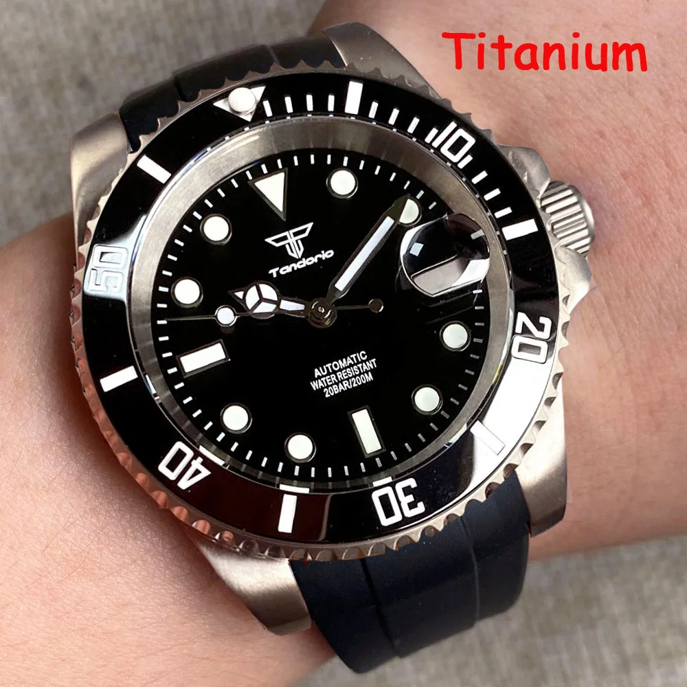 Tandorio Luxury Titanium Material Case Mechanical Men Watch 24 Jewels NH35A Sapphire Lume Mark 120 Clicks Bezel Ring Clock 2023