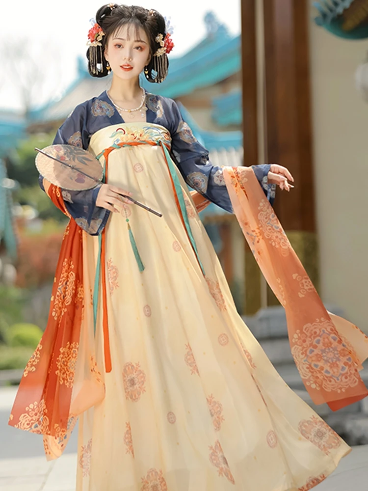 

Оригинальная женская Han Tang Huayun Hanfu [Одежда с облаком] цельная летняя реставрационная модель длиной до груди Tang Sle с вышивкой