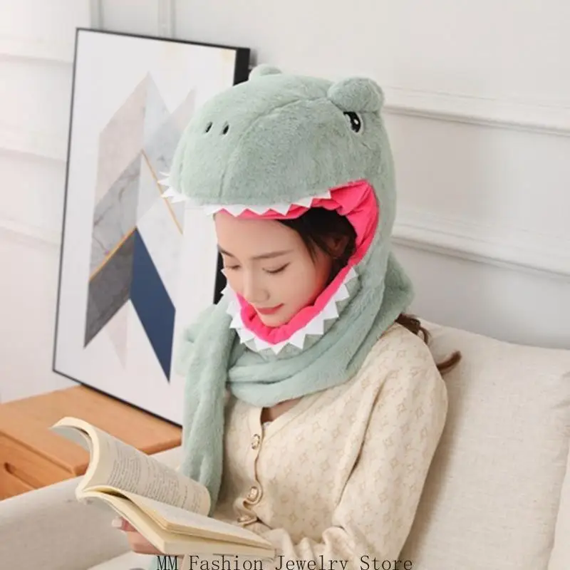 D0UB غطاء رأس ديناصور قبعة وشاح من القطيفة غطاء رأس ملائم تمامًا للبرد لتمشية الكلاب #3