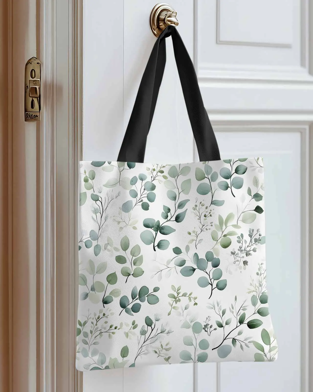 

Green Eucalyptus Leaf Plant Canvas Bag Handbag Oxford Cloth Eco Shopping Storage Bag for Home Use