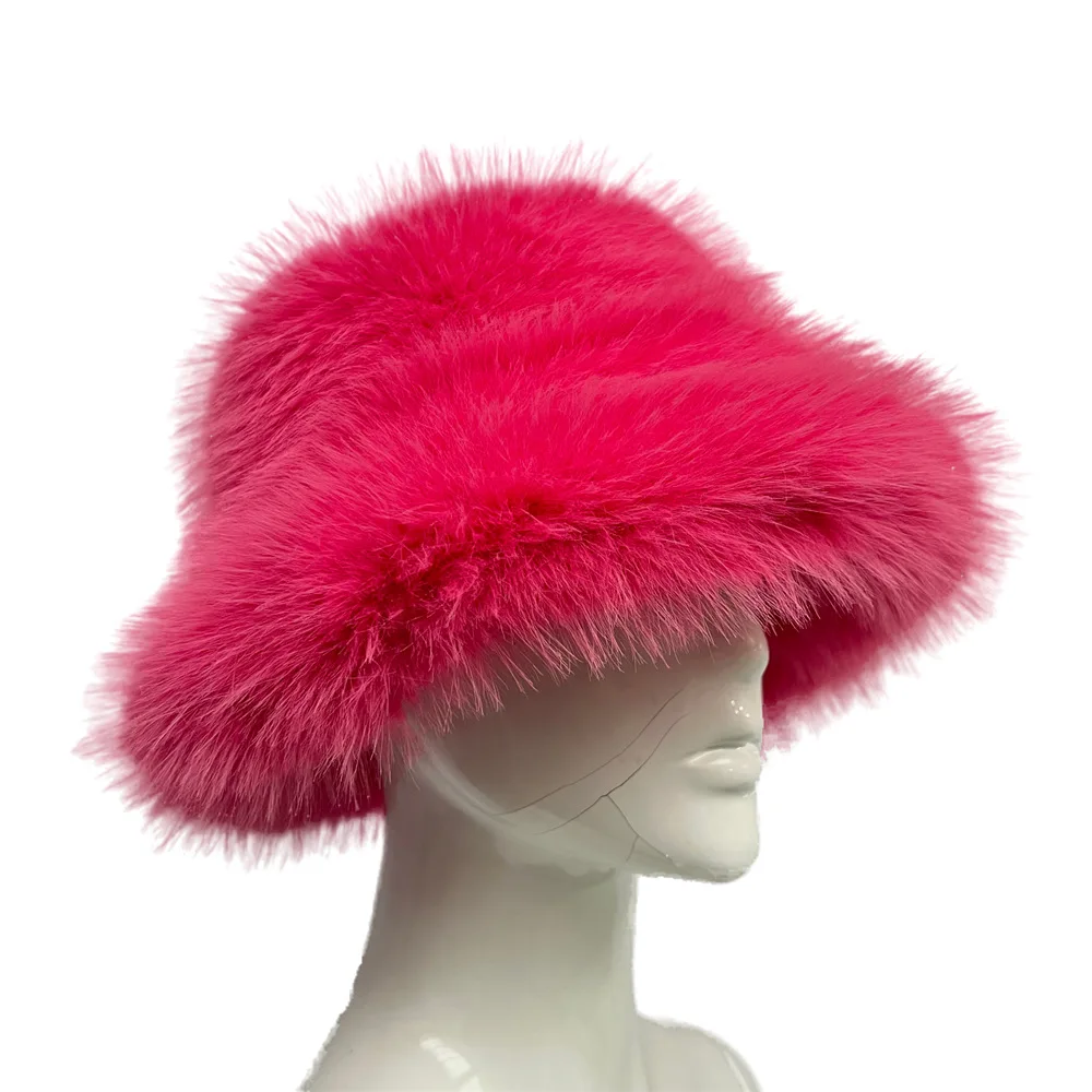 สีสันปลอม Fox FUR หมวกผู้หญิง Faux FUR หมวกชาวประมงฤดูหนาว WARM แฟชั่นหมวกลําลองหมวกแฟชั่นสุภาพสตรีฤดูหนาว
