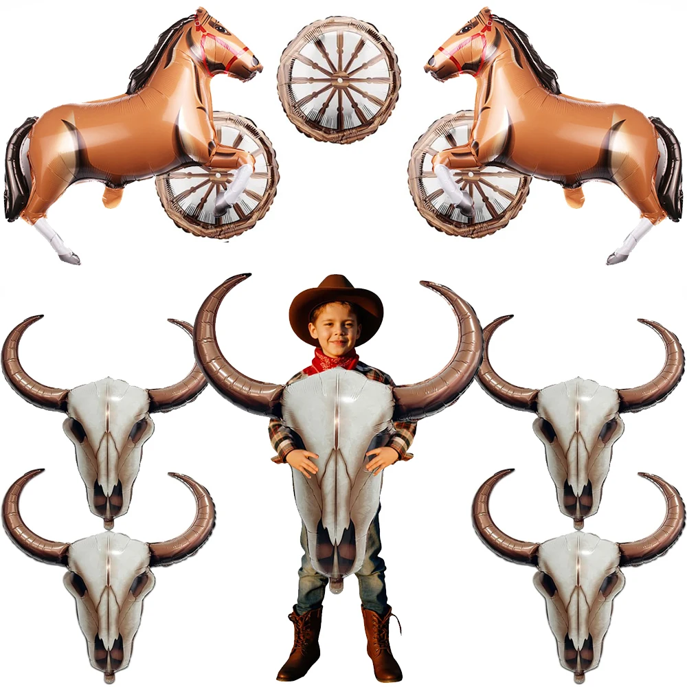 Globo de vaca de cuerno largo occidental, globos de aluminio de cuerno largo de vaquero para cumpleaños de Rancho occidental, decoraciones para despedida de soltera de último rodeo