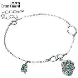 DreamCarnival1989 New Charms Bracelet for Women 20 cm Tropical Leaves Emerald Green CZ Party Fashion Jewelry DreamCarnival1989