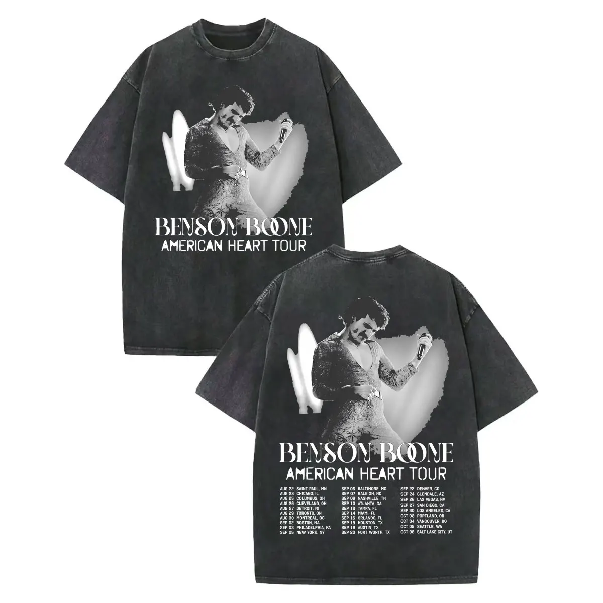 

Benson Boone American Heart World Tour 2025 T Shirt Fashion Hip Hop Vintage Washed T-shirt Men Women Oversized Cotton T-shirts