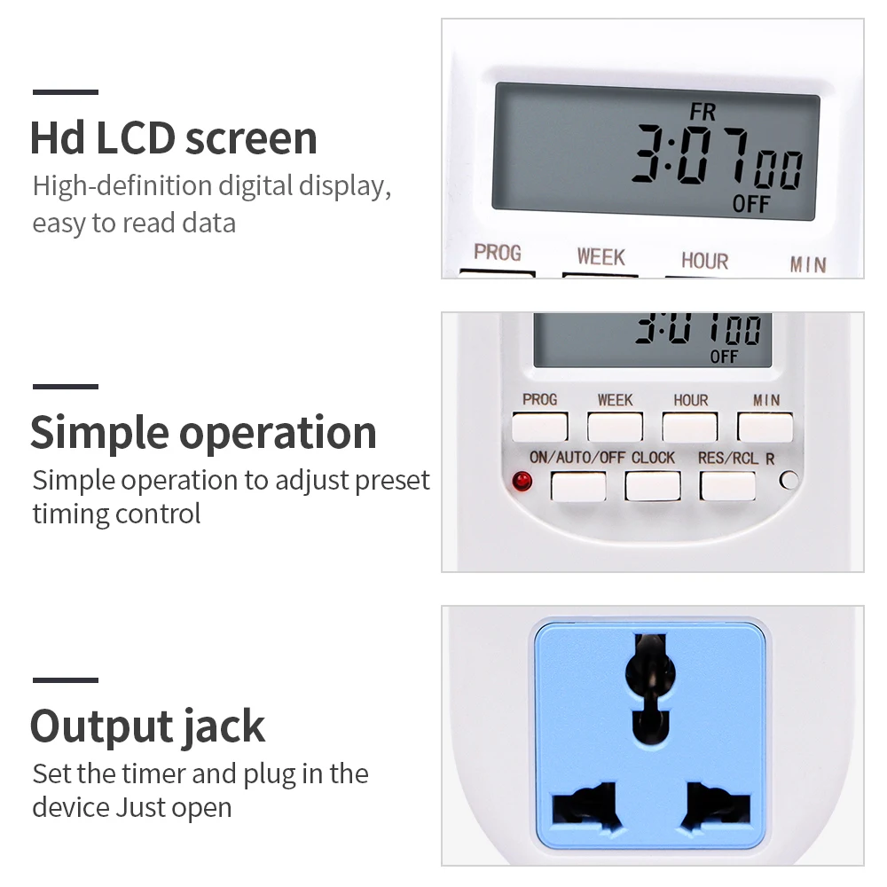 Digital Timer Switch 220V 7 Days Weekly Intelligent Electronic Programmable Timing Socket EU Plug Outlet Appliance Time Control