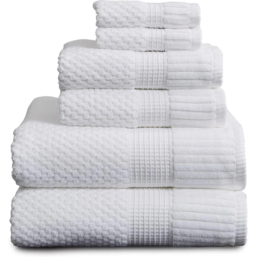 

Loft 100% Cotton Bath Towel Set | 6 Piece Set - White Towels | Absorbent & Quick-Dry Bath Towels | Textured & Durable Cotton