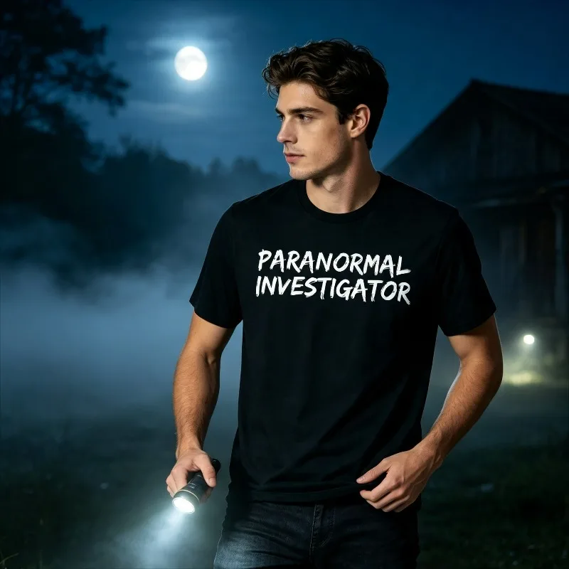 Paranormal Investigator Graphic T‑Shirt 100% Cotton Men Short Sleeve Tee Halloween Mystery Adventure Casual Gift Idea Night  Top
