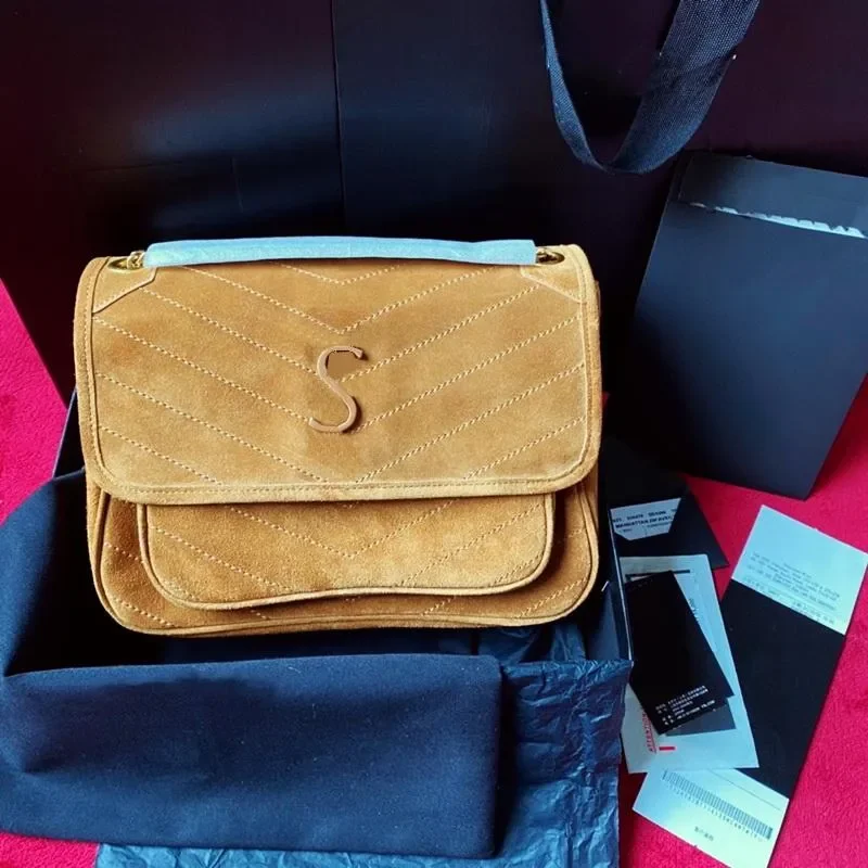 

Коричневая замшевая сумка NIKI через плечо для женщин, сумка-конверт, мессенджер с цепочкой, дизайнерская сумка через плечо, женская сумочка Kate, Lovebag