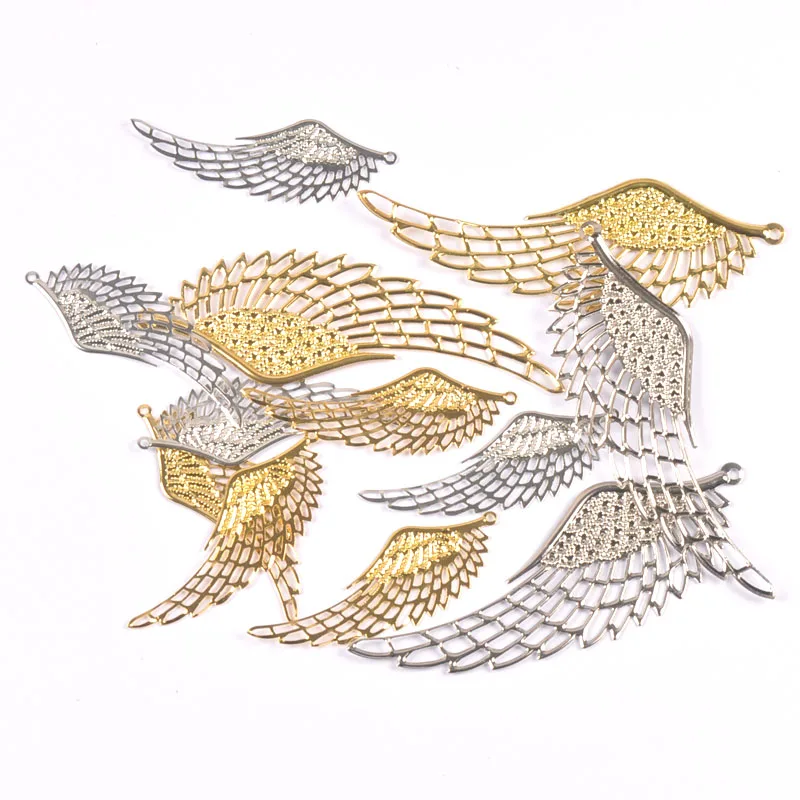 10pcs Gold and silver Filigree Wraps Angel wings Pendant Metal Crafts for Headwear and jewelry accessories YKL0907