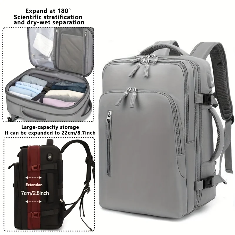 Women's Expandable Carry On Travel Laptop Backpack, 15.6 Inch Water Resistant Flight Approved Backpack, Multi Compartment Lightw