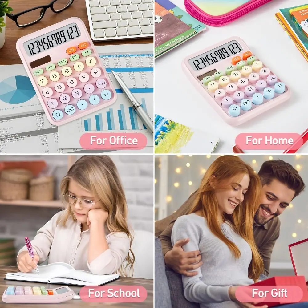 Cute 12 Digits Mechanical Switch Calculator Big Buttons Large LCD Display Calculators Desktop Desk Calculator Basic Office