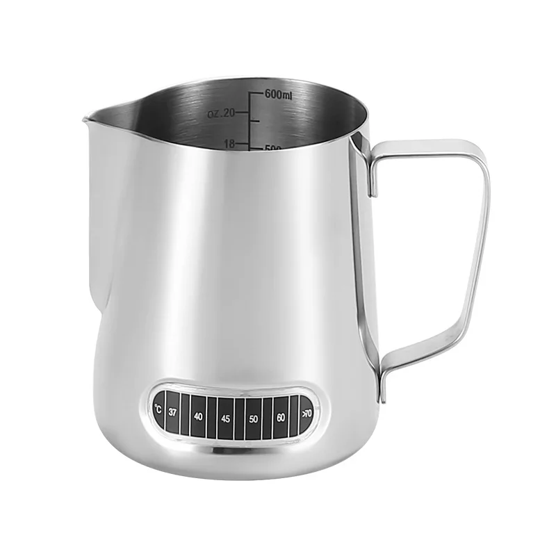 Jarra para espumar leche de acero inoxidable 304 con pantalla de temperatura, jarra para arte latte con boquilla de precisión, herramientas para arte latte de café