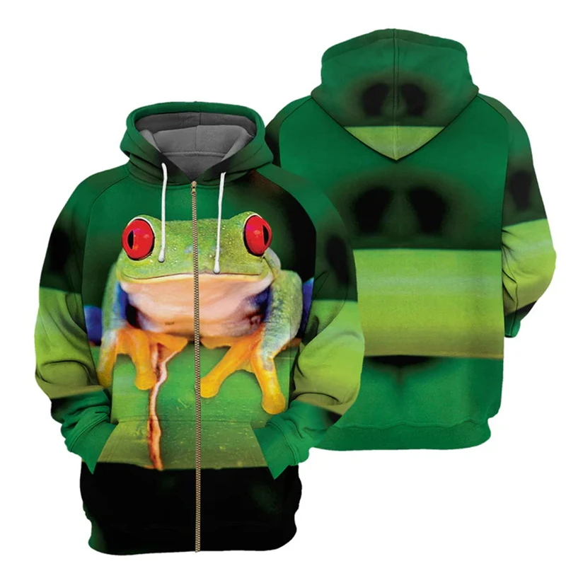 Men Zip Up Hoodies 3D Animals Printing Hoodies Men Tree Frog Wolf Dolphin Bee Graphic Hooded Sweatshirts Casual Long Sleeve Top