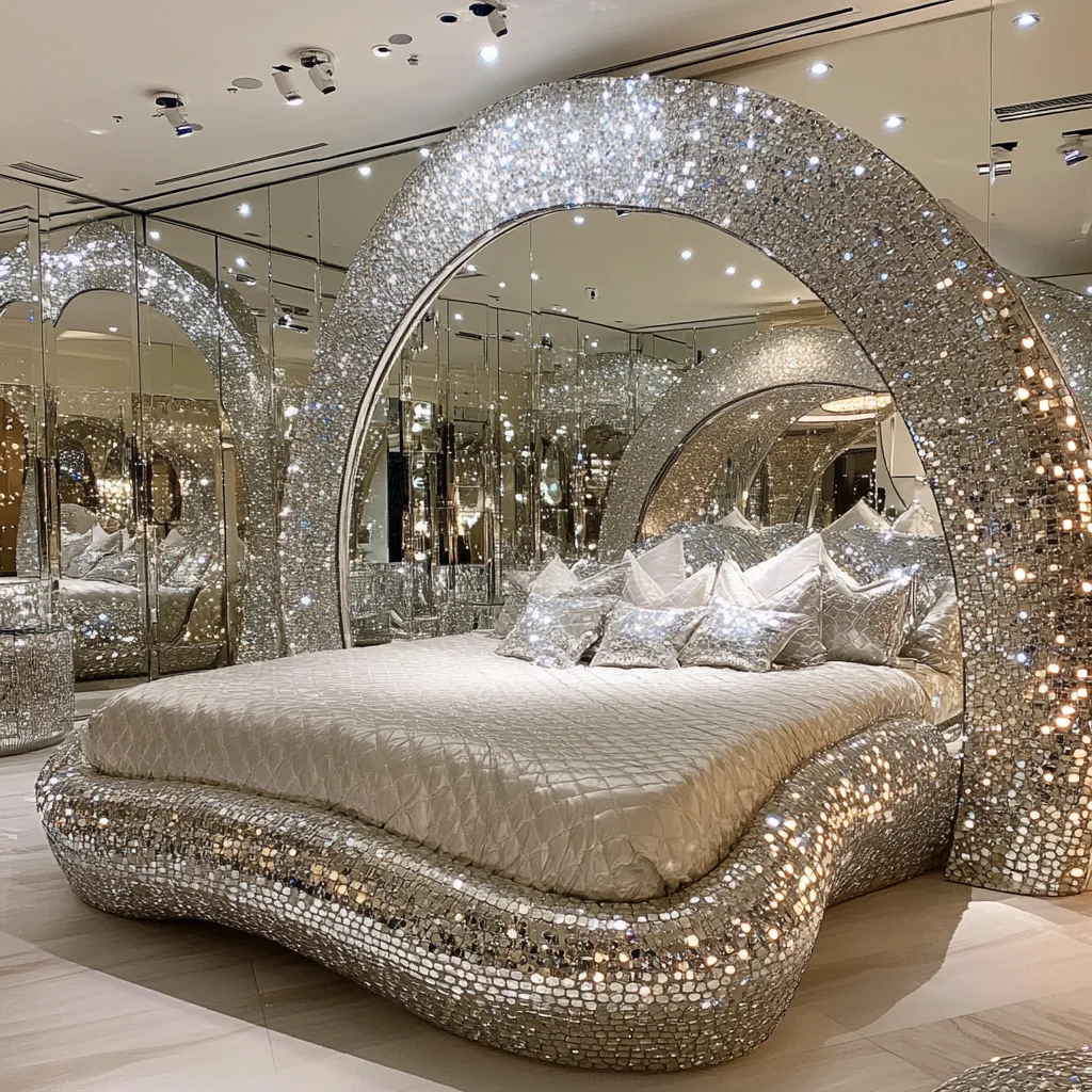 Ein modernes, luxuriöses Diamant-Kristall-Schlafzimmer mit Holzrahmen, Queen-/King-Size-Designermöbel für Zuhause oder Hotel für Villen, Hallen