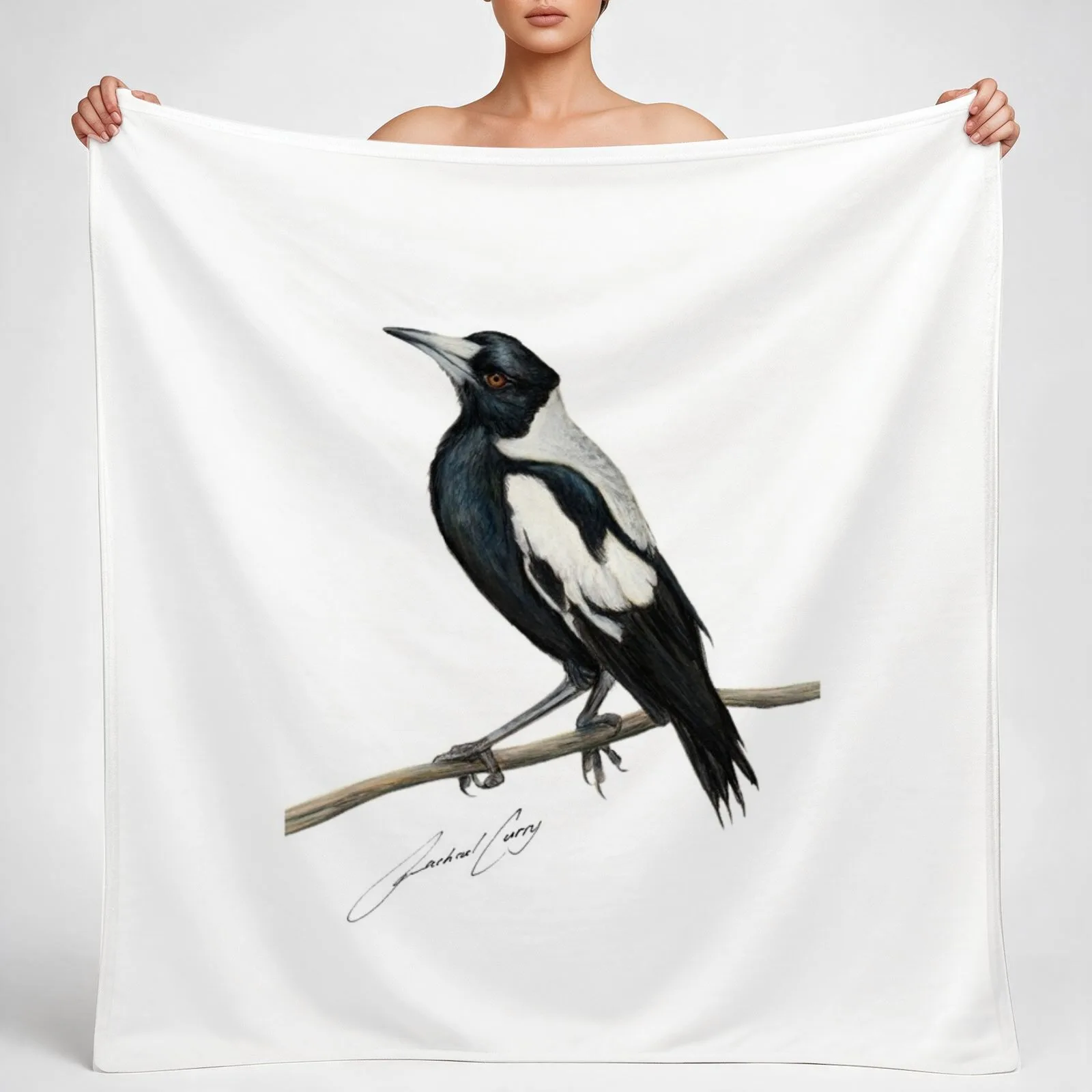 Magpie , Australian bird art with artists signature Throw Blanket couch cozy soft plush fuzzy picnic outdoor blanket