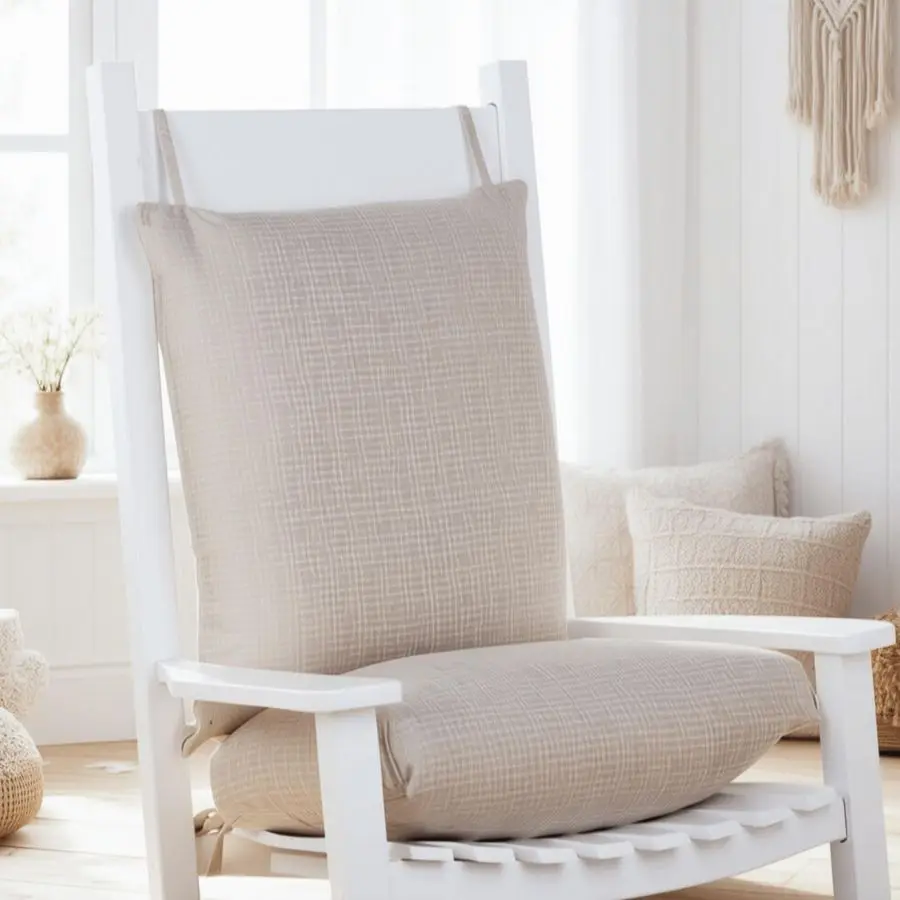 

Rocking Chair Cushion Set Large Size Modern No Tuft Design, Premium Champagne Cream Colored Fabric, NonSlip Surface, and Secured