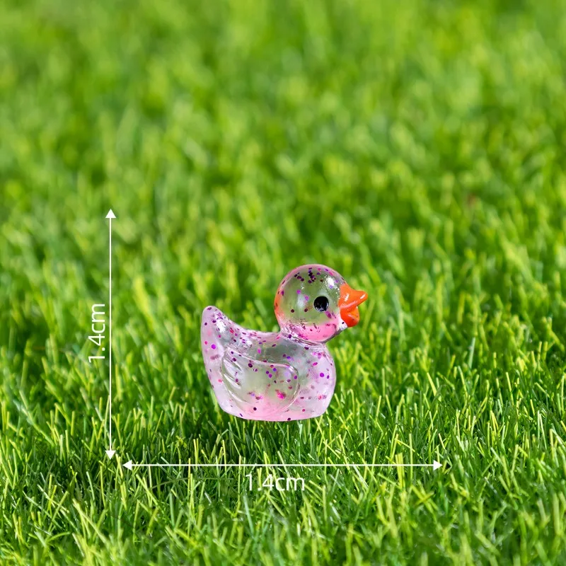 Conjunto de pato de resina luminosa, 5 peças, decoração em miniatura brilhante para jardins de fadas diy, resina segura para crianças, adesivos que brilham no escuro