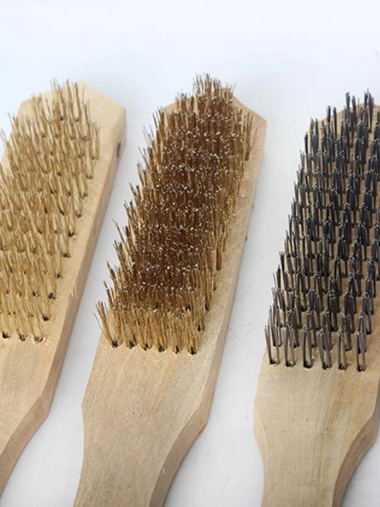 Wood Handle Plated Brass Stainless Steel Carbon Wire Brush Metal Surface Paint Removal Rust Antique Play Cleaning Instrument