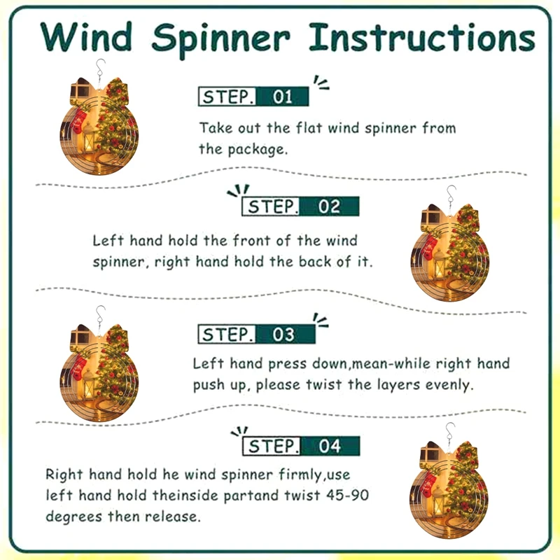 ハンギングウィンドスピナーズクリスマスギフト、ベルガーデンデコレーション、6パック、8インチ