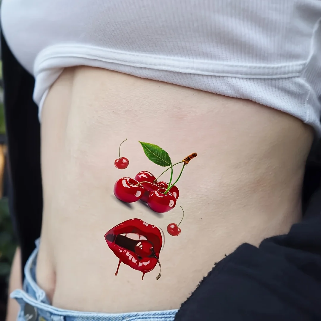 12 Blatt 3D Kirsche Temporäre Tattoo Aufkleber Sexy Rote Kirsche Fake Tattoo Für Hand Gesicht Körper Kunst Tattoo Aufkleber Nette Tattoo