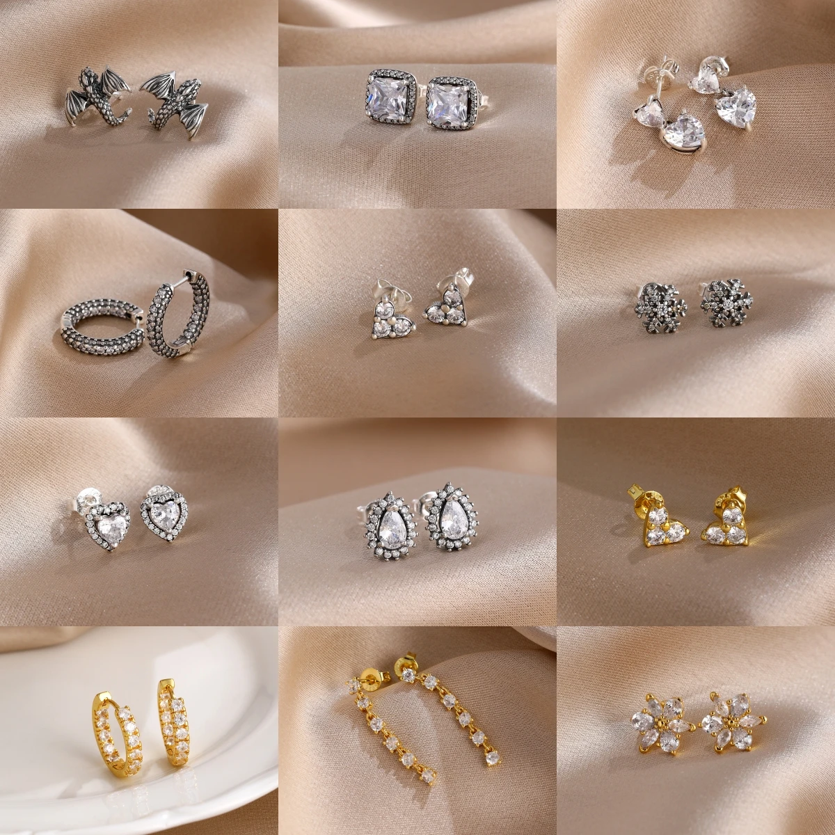 

925 Sterling Silver Zircon Stud Earrings for Women Dragon Heart Square Teardrop Flower Hoop Fashion Jewelry Daily Party Gift