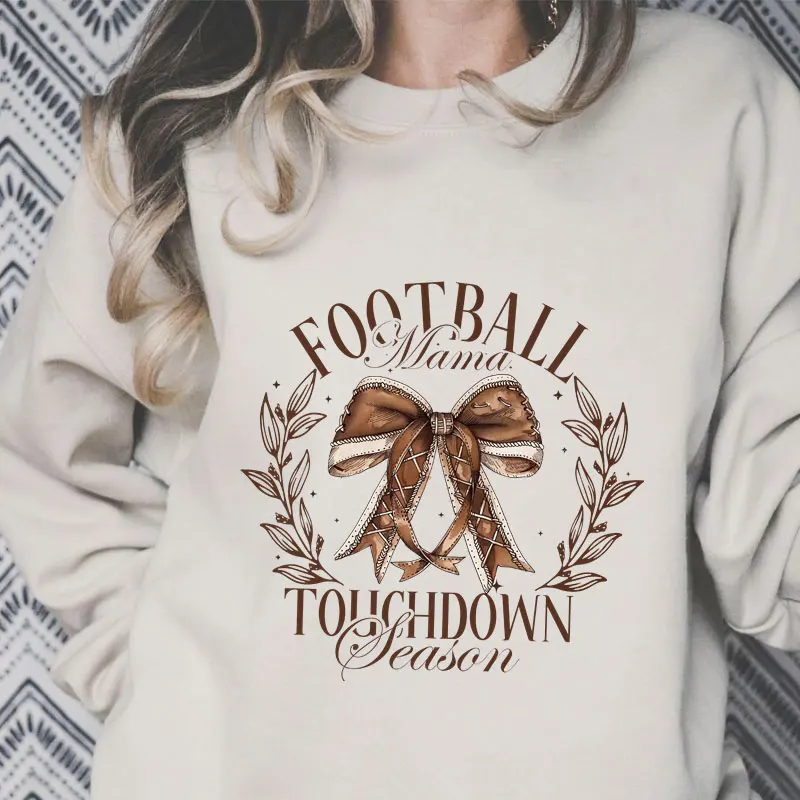 Football Mama Bow Women Sweatshirts Fall Coquette Bow Touchdown Season Sportwear Football Mom Oversized Hoodies Game Day Shirts