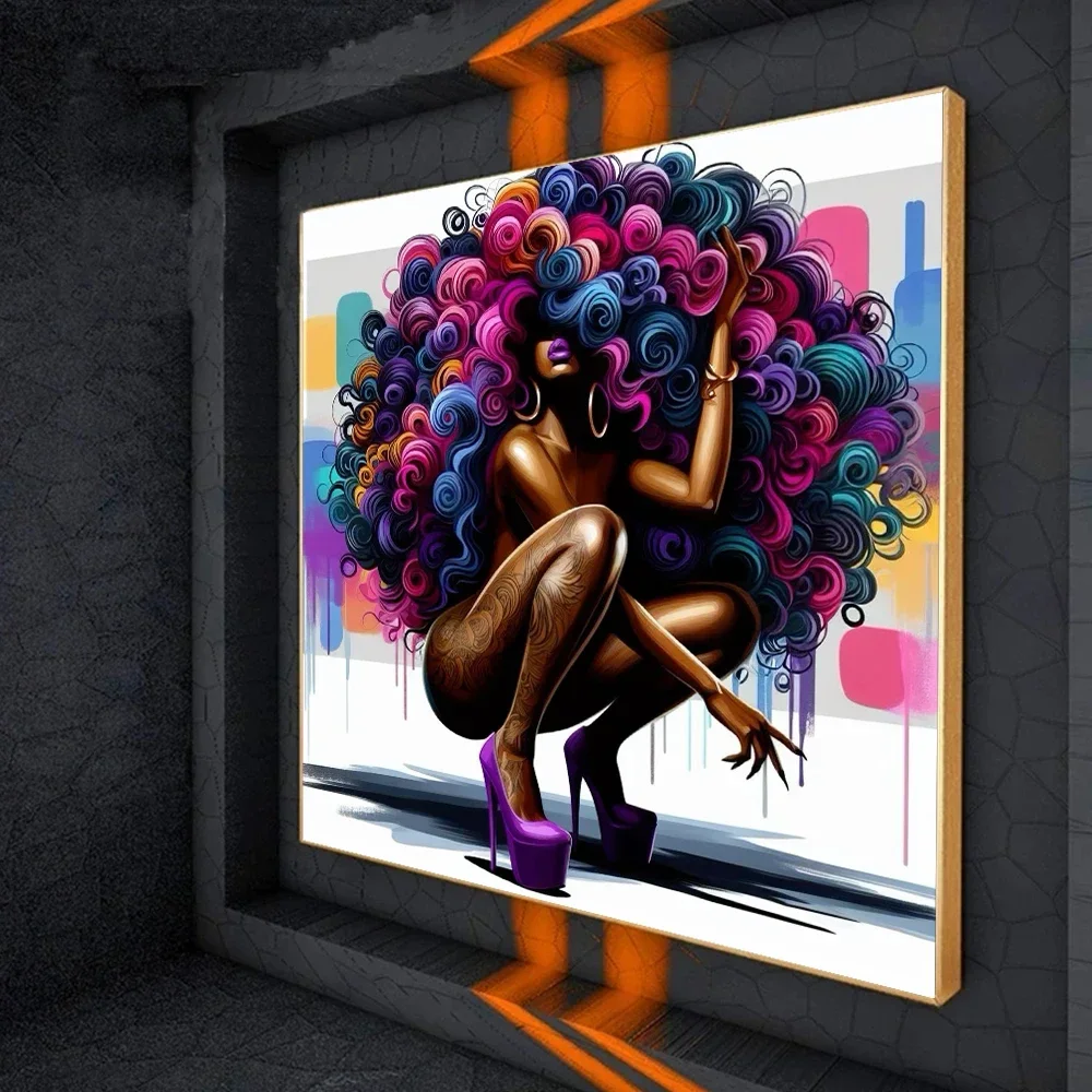 Abstract Big Hair Black Woman Canvas Painting Wall Art Graffiti High-Heels Africa Girl Poster Prints For Living Room Home Decor