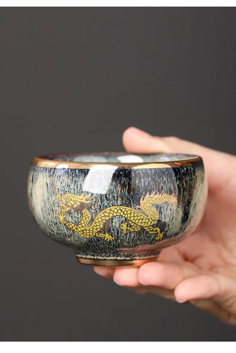 PYH Royal Ship Kiln Change Gold-painted Dragon Pattern Personal Teacup Gift Box High-end Tea Set Master Cup