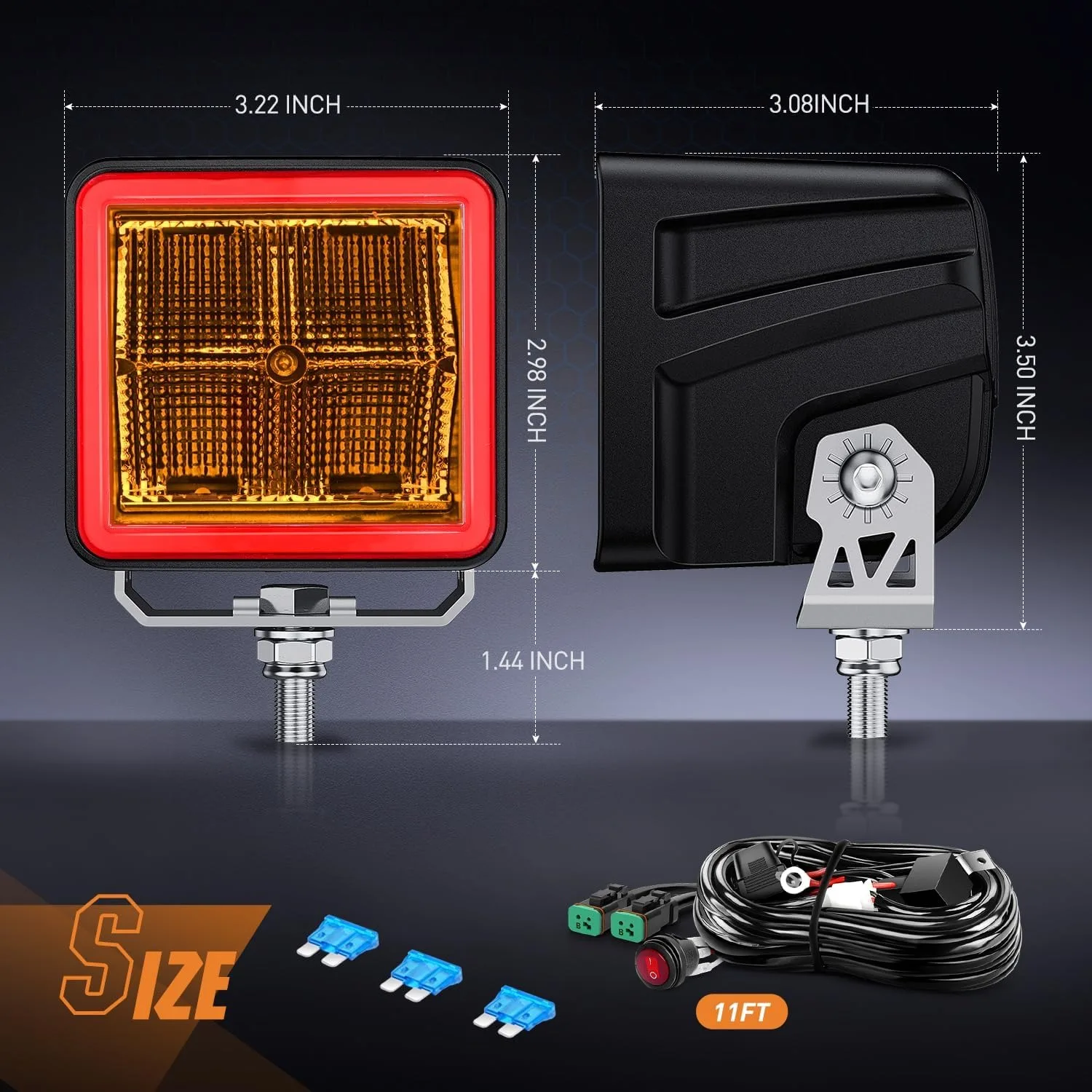 Nilight 3 Inch Cube Amber LED Pod Light Bar 20 W 1240LM Super Flood Screw-Less Offroad Driving Work Lights w/16AWG DT Wiring Harness Kit for Truck UTV 4x4 ATV Motorcycle