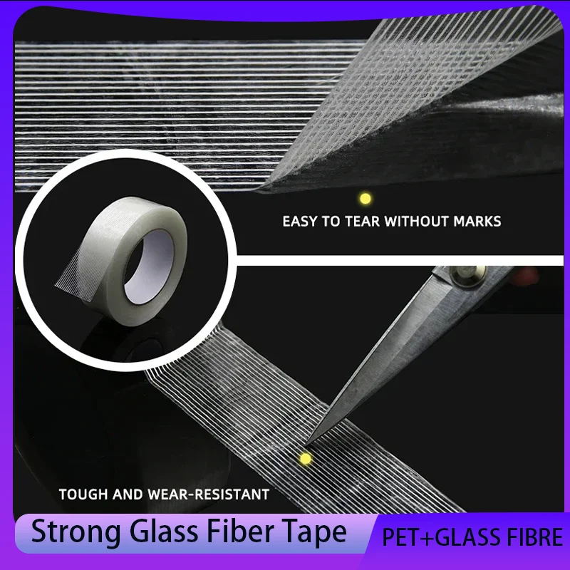 50m/Roll High-Temperature Resistant Water-Proof Strong Striped Single-Sided Glass Fiber Tape for Industrial Use