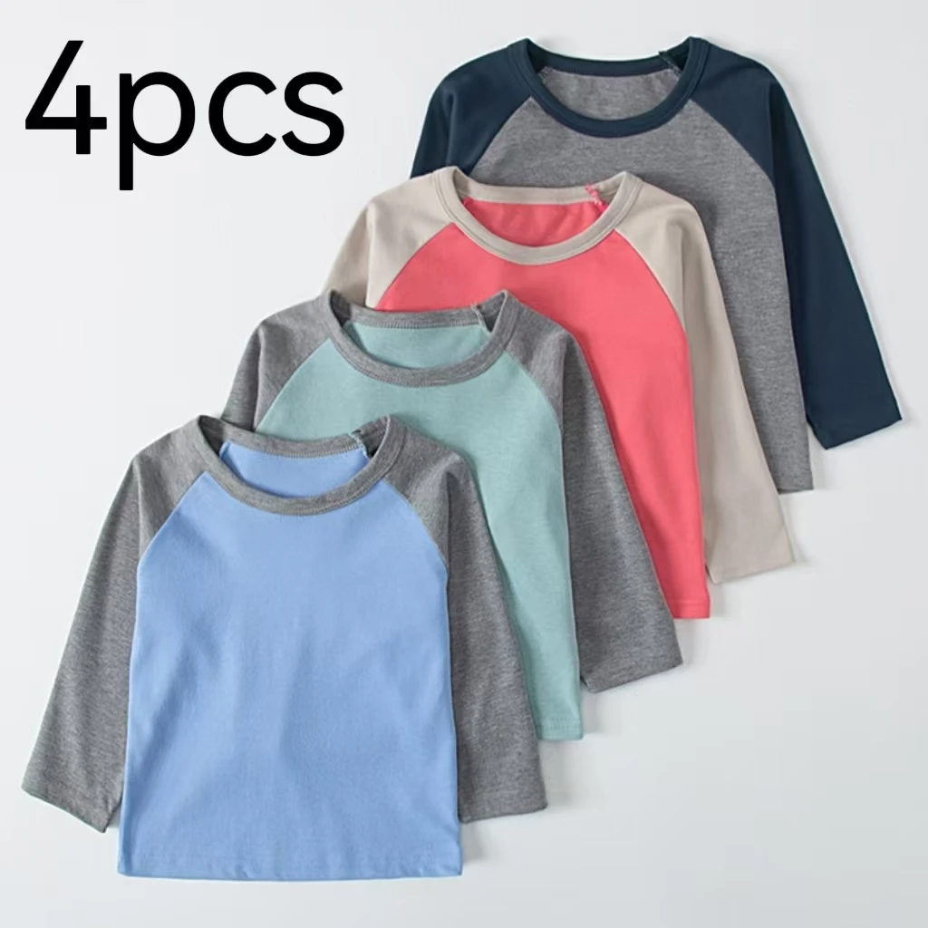1/4 Pack 2025 Nowa wiosenna i jesienna dziecięca koszulka z długim rękawem dla chłopców i dziewcząt casual Joker T-shirt