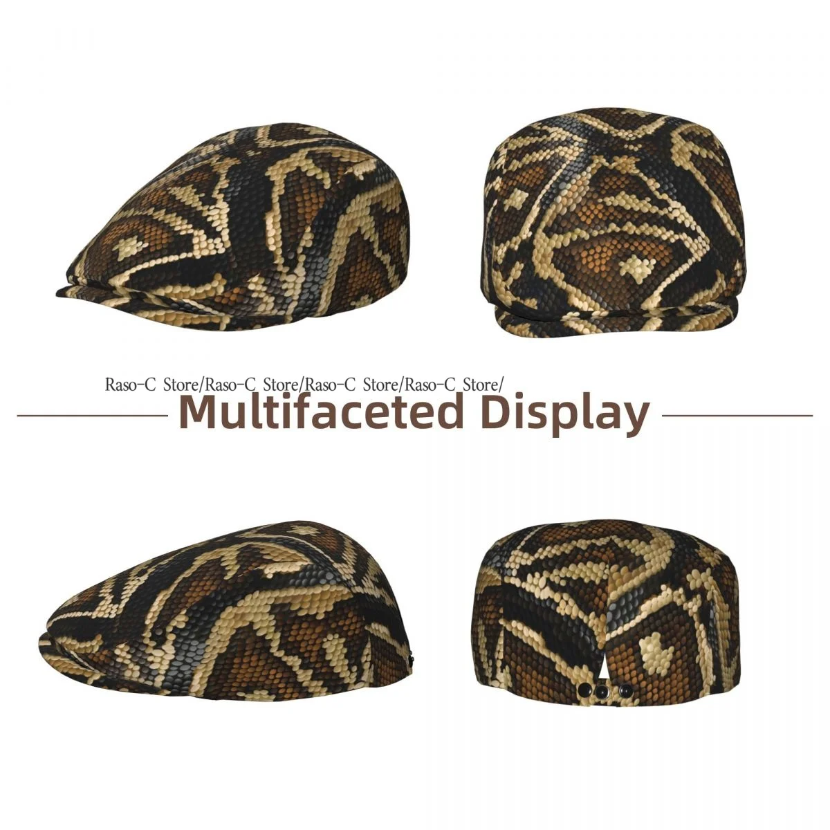 Flat Cap Men Women Newsboy Cap Snake Skin Texture Driving Bunnet Ivy Hat Bakerboy Hat Spring Summer Boina