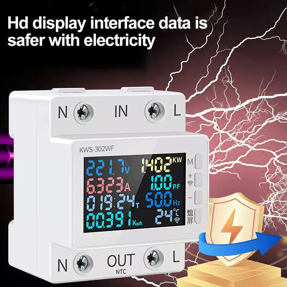 LCD Digital Energy Meter Rail-Mount Screwless AC 170-270V KWh/Voltage/Current/Power Display For Power-Off Memory KWS-302