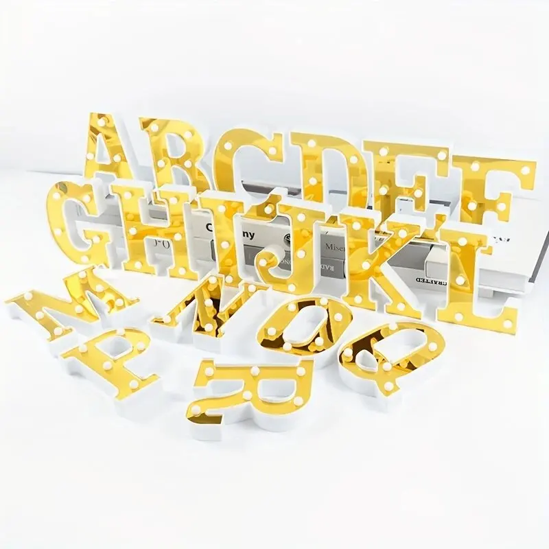 1PC 16cm Golden Numbers&English Led Letter Light,Battery Powered Decoration Light For Festive,Birthday,Wedding,Party,Celebration