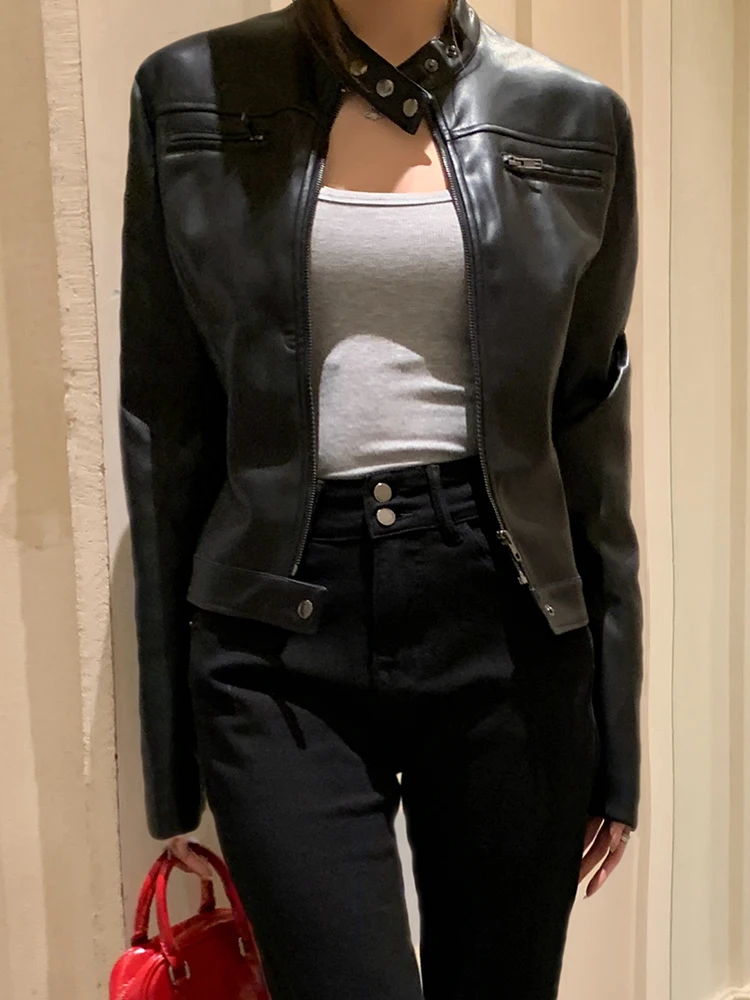 Faux Leather Jacket Coat Autumn Winter Zipper Short Coat Women 2025 New Long Sleeve Motorcycle Leather Jacket