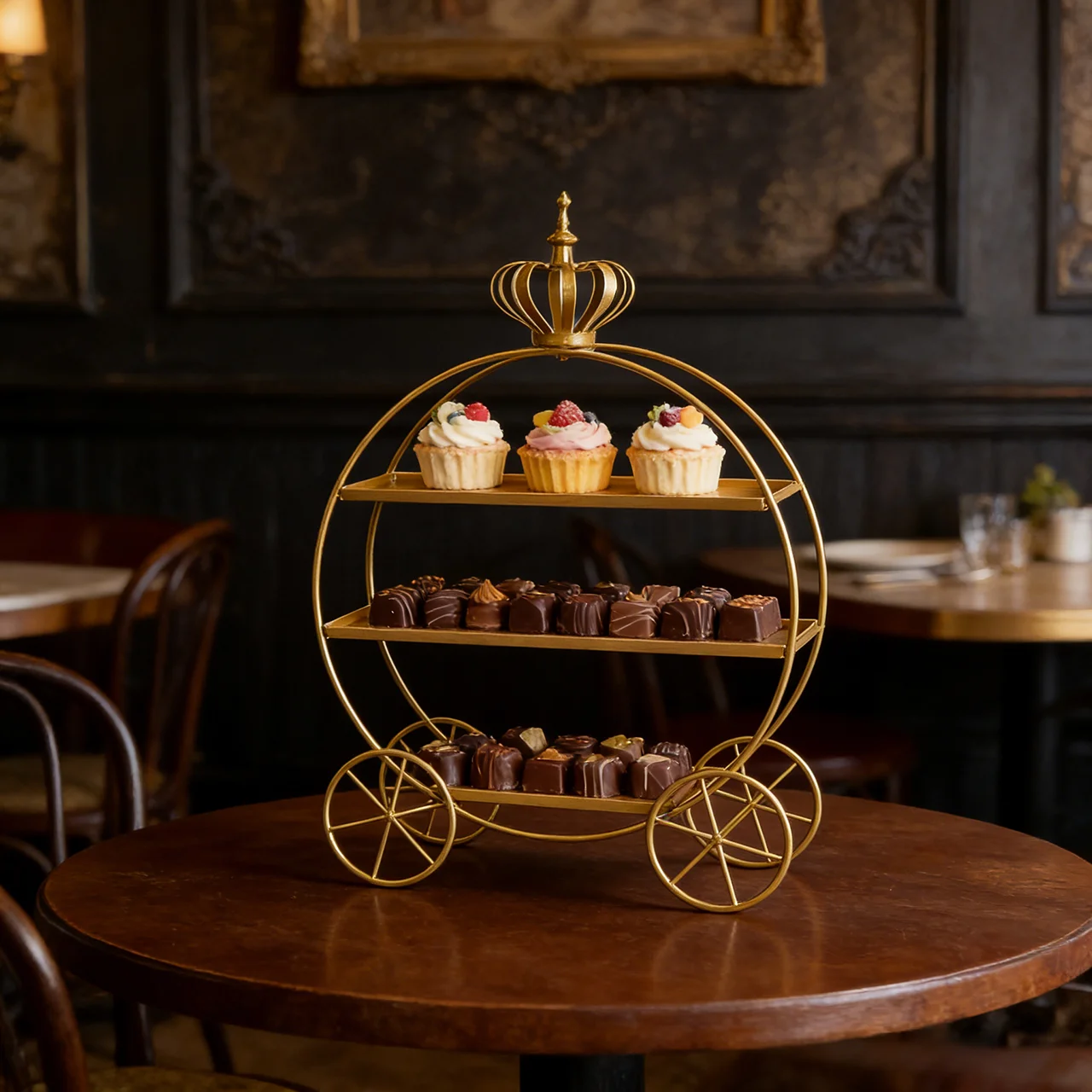 

European-style Crown Dessert Table Display Stand, Wedding Decoration, Afternoon Tea Three-Tier Cake Stand, Golden, White