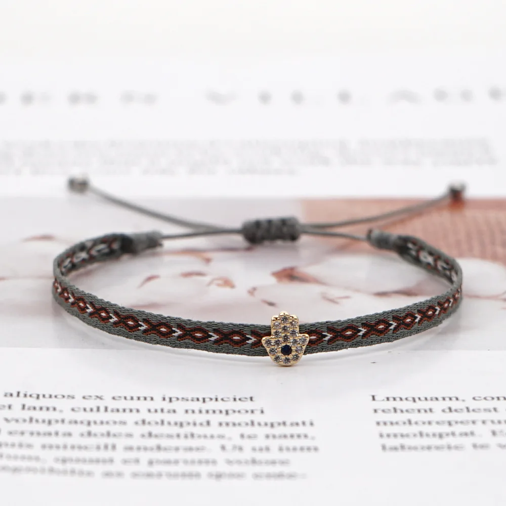 Handmade Cloth Fabric Bracelet, Braided Design & CZ Heart