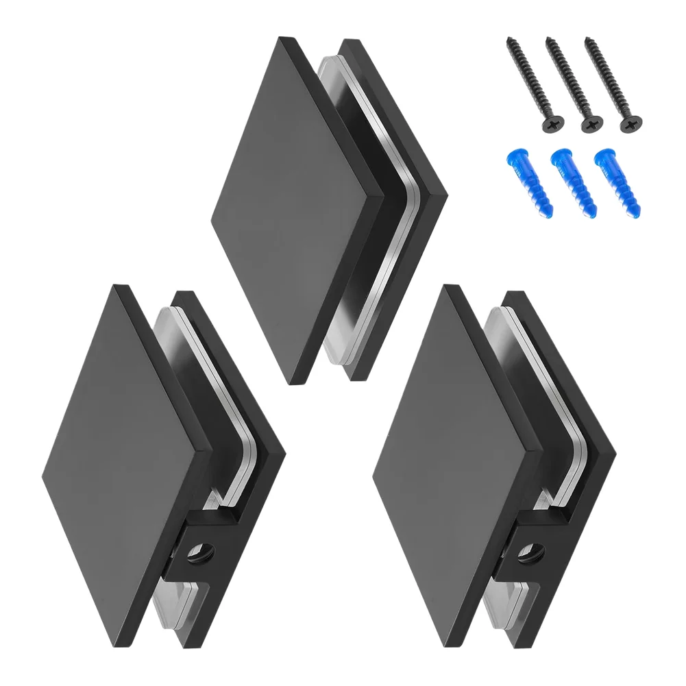 3Pcs Solid Brass Glass Clamp 50x50mm Square Matte Black U Clamp For Frameless Shower Door Glass Panel Bracket Bathroom Hardware
